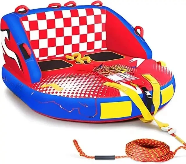 3-4 Person Towable Inflatable Tube, Heavy-Duty PVC Ski Biscuit Couch w/ Tow Rope for Thrilling Boat Rides on Lake & River