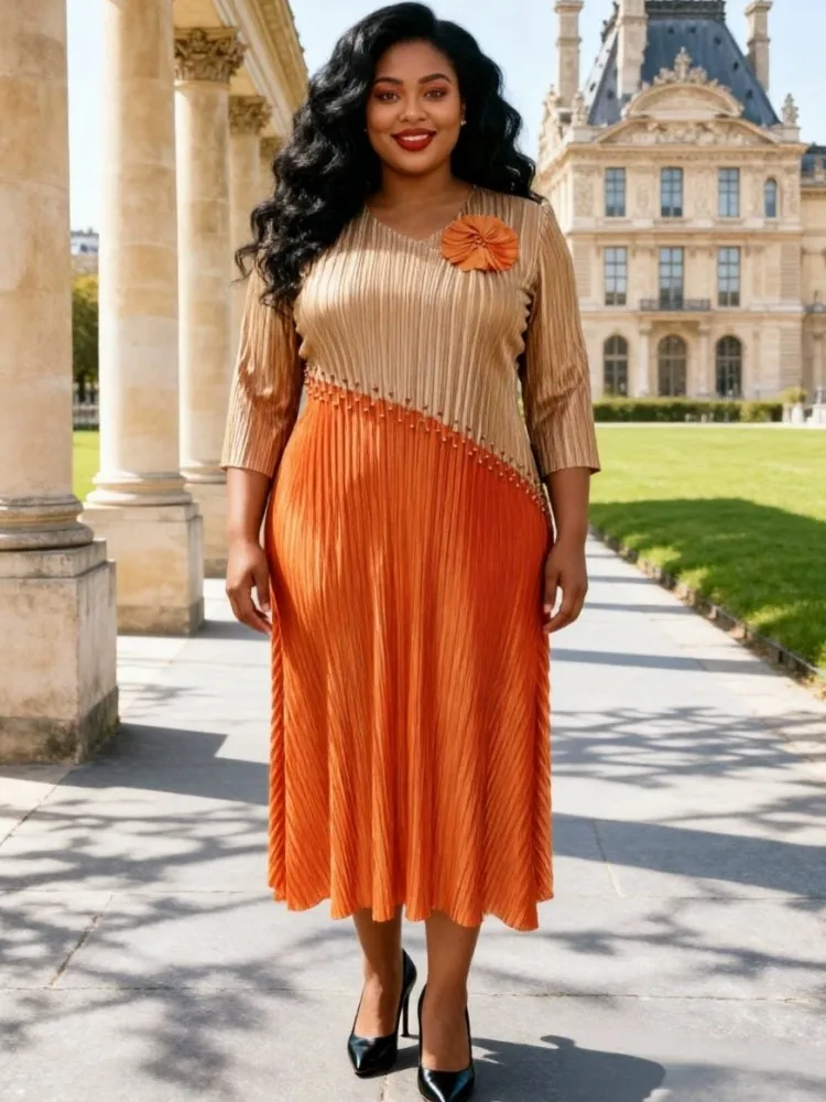 African Dresses For Women Elegant Spring Autumn Long Sleeve Dashiki Pleated Dress Traditional African Clothing Fairy Dreaes