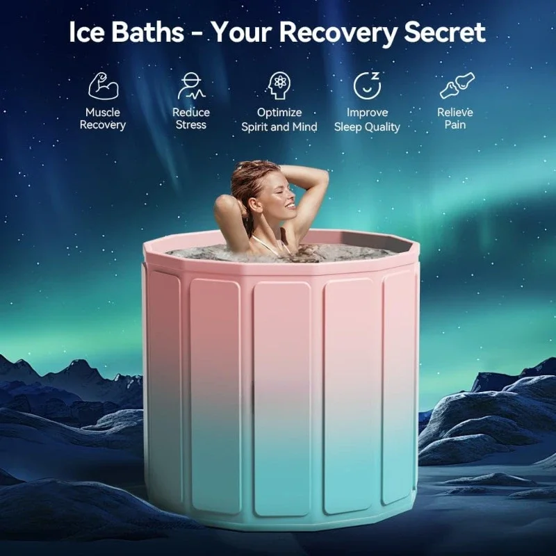 Portable Foldable Ice Bath Tub, Large Size, Fast Muscle Recovery, Home Outdoors Gyms, Quick Opening, (Ice/Hot Universal)