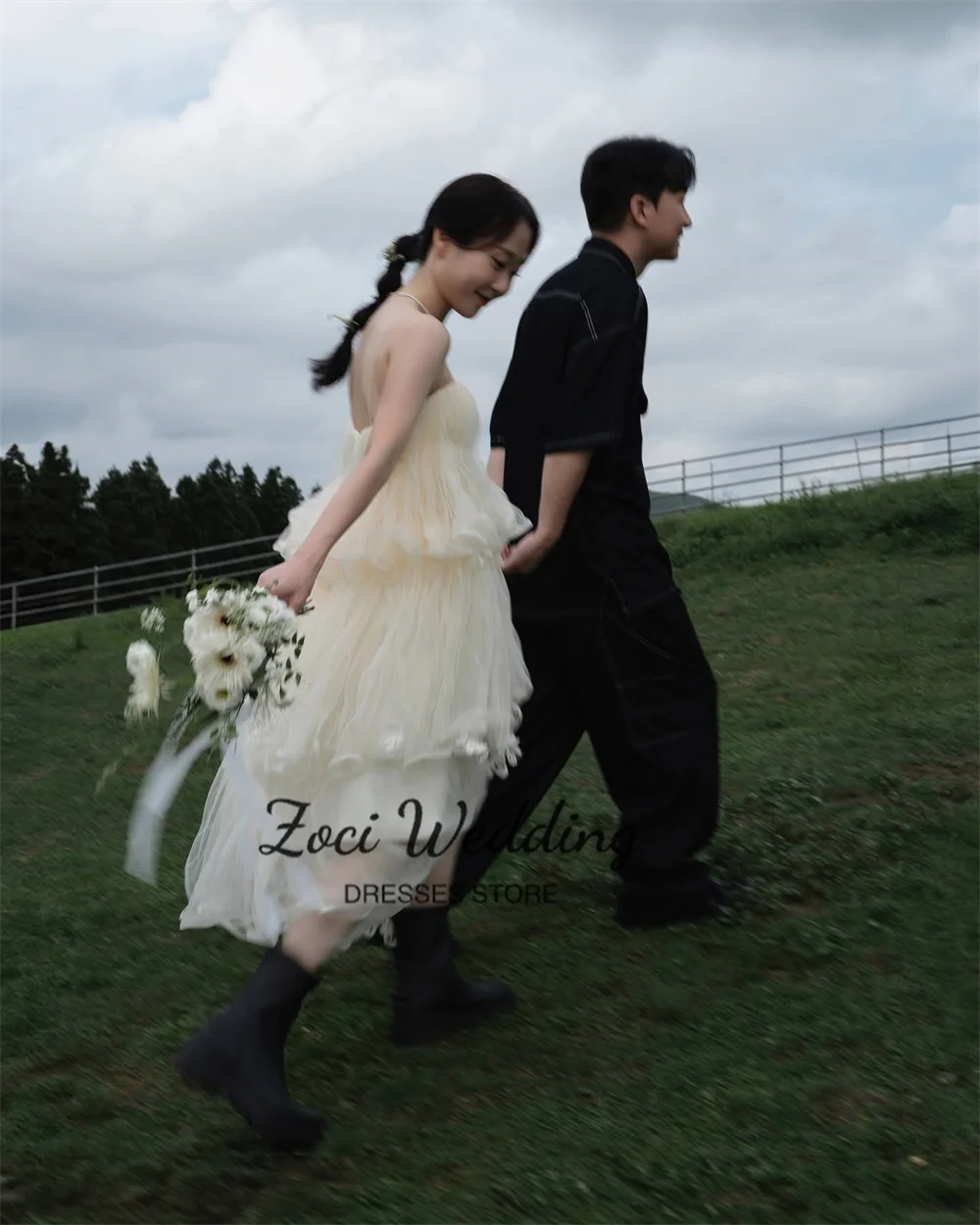 Zoci cintas de espaguete vestidos de noite em camadas plissado coreia vestidos de recepção de casamento sessão de fotos feito sob encomenda a linha vestido de noiva