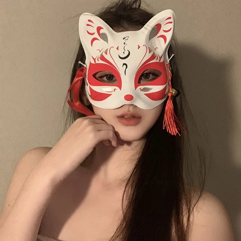 Japanese Mask Half Face Hand-painted Cat Fox Mask Anime Demon Slayer Masquerade Halloween Festival Cosplay Prop New Year Gifts