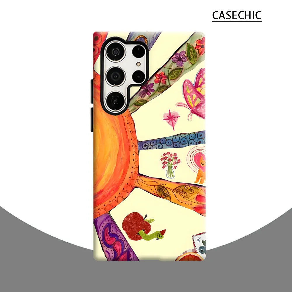 Whimsical Sun Art Phone Case for Samsung Galaxy S26 S25 Ultra S24 S23 Ultra Plus Shockproof Double layer tough Back Cover