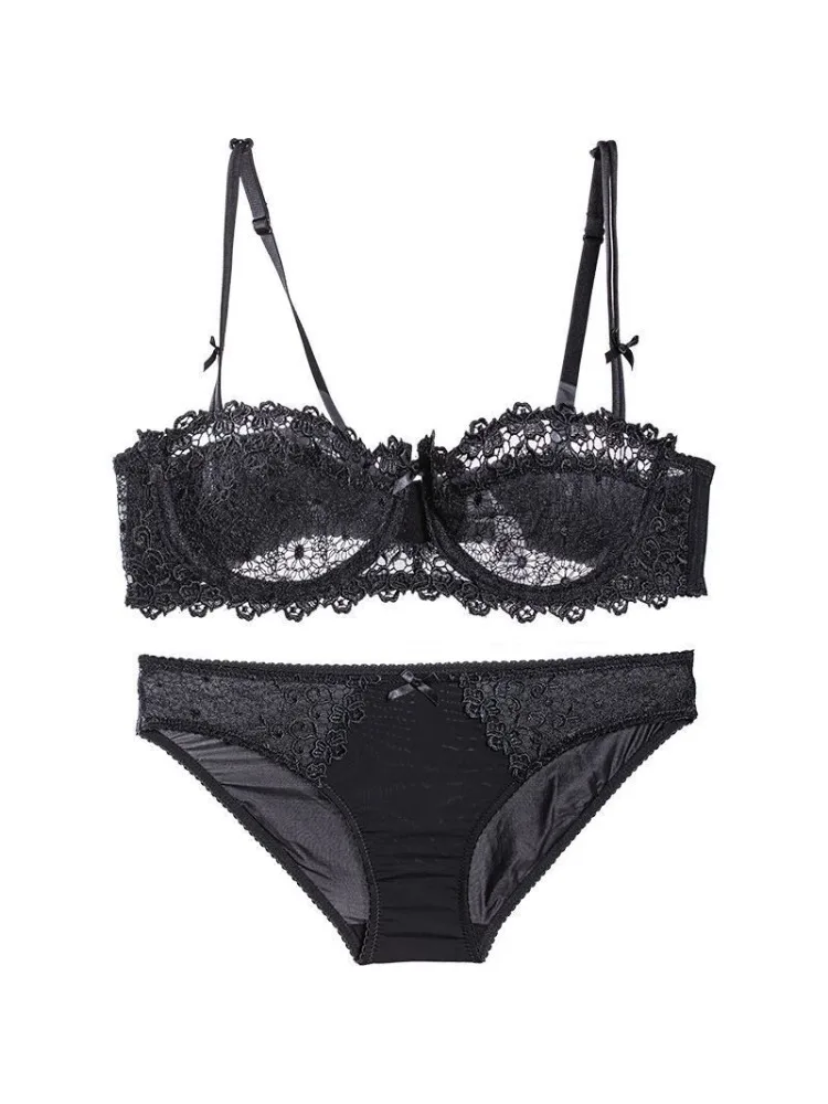 Sexy Spitzen-BH-Set für Damen in Übergröße, halbtransparent, ultradünn, mit Nippelabdeckung, erotische Dessous, Push-up-Komfort-Unterwäsche-Set