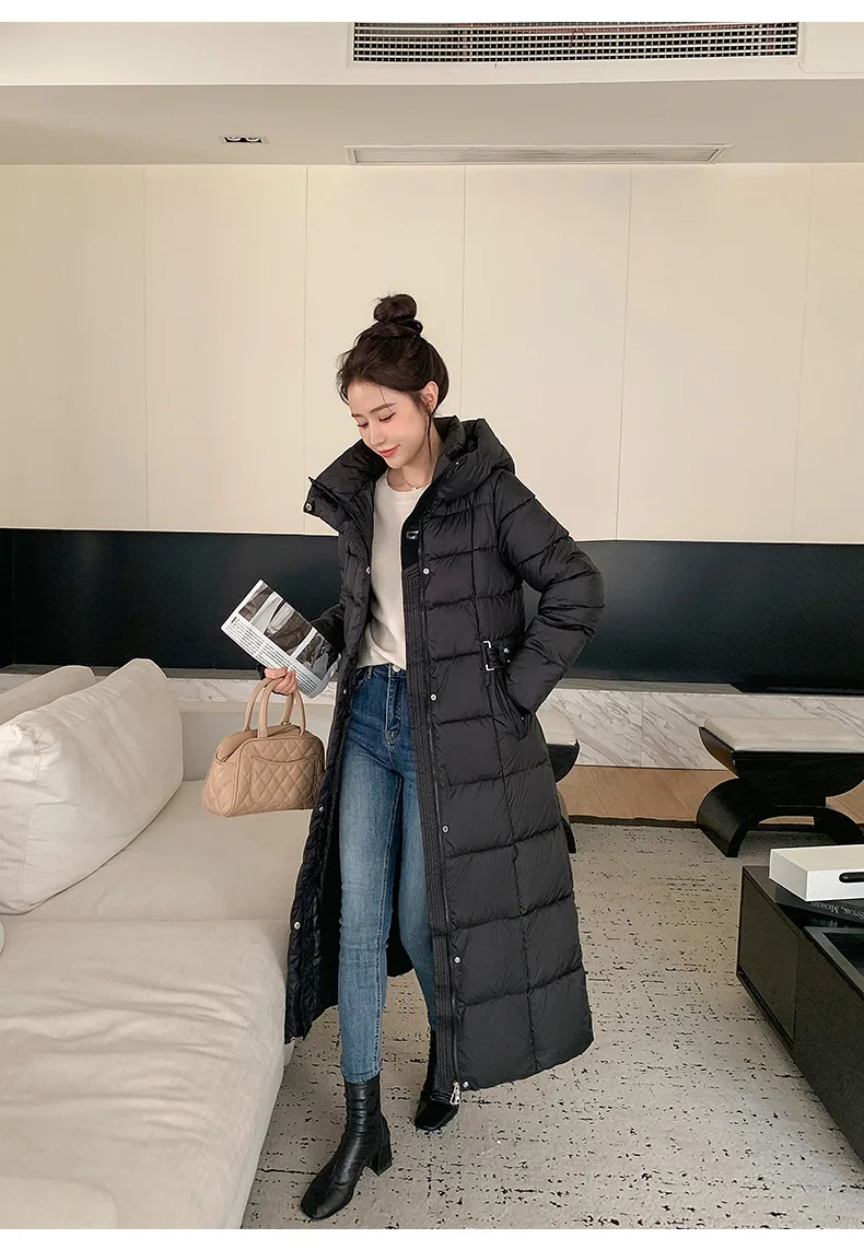 Winter Ladies Long Warm Down Jacket Big Size Puffer Outwears Thicken Hooded Down Coat Women Light Thin White Duck Jacket Parkas