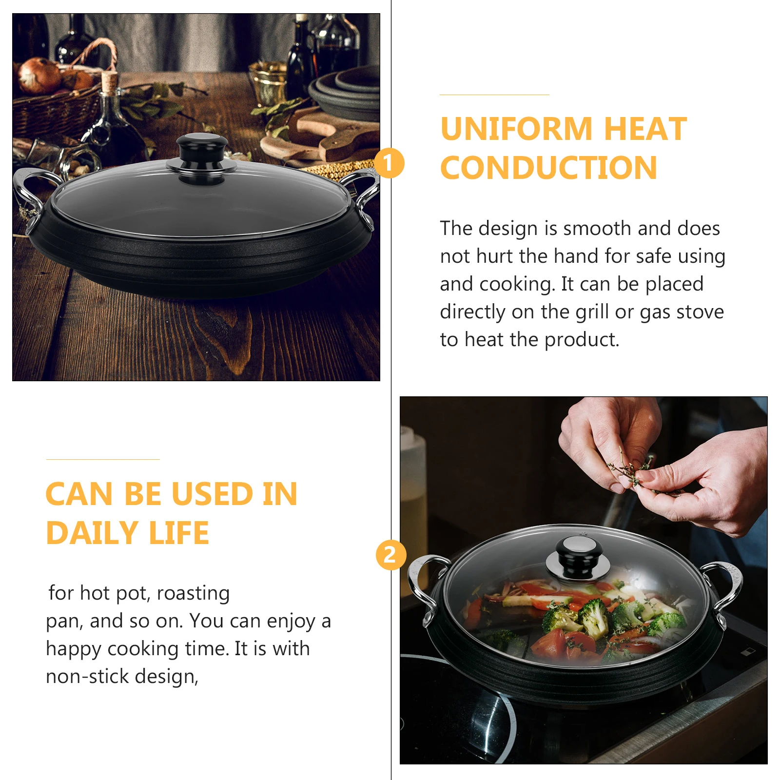 

Aluminium Alloy Hot Pot Pan Non Slip Cooking Gas Stove Grilling Easy Clean Household Cookware Baking Plate