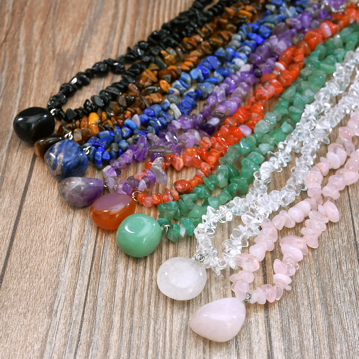 

bead necklace Pendant Natural stone Bohemia Irregular Hand weaving Adjustable Female Gravel Fashion Beaded necklace