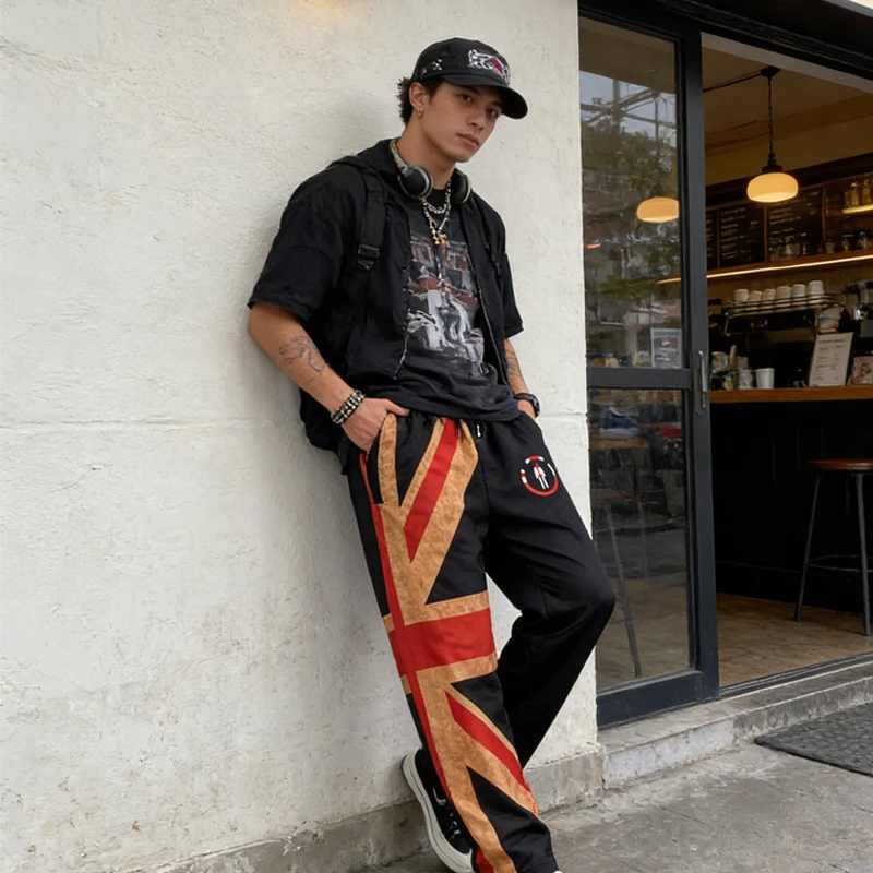 2026年新作 カラフルな2Kブロック柄 ドローストリング付き伸縮性ワイドレッグパンツ、ゆったりフィットで多用途、ニッチなファッショントレンド ユニセックススウェットパンツ