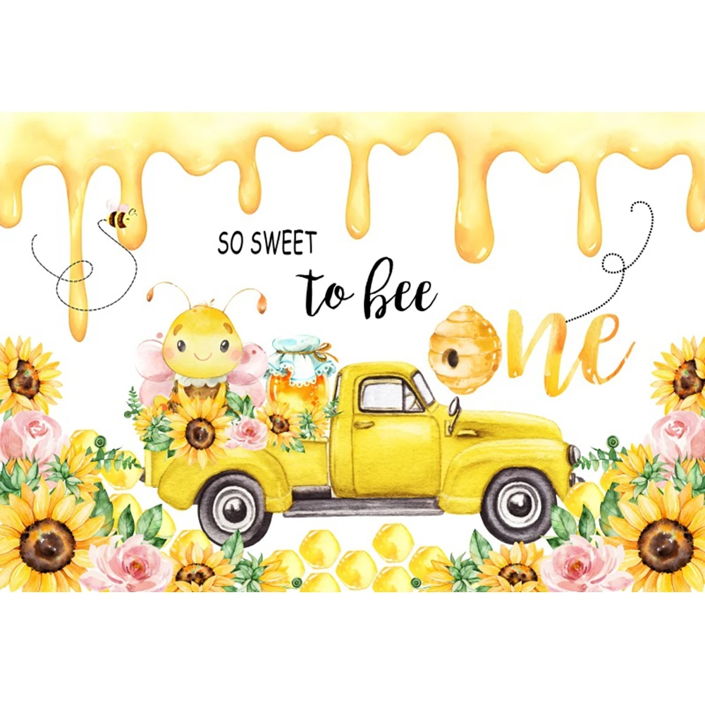 Sweet Little Bee Baby One Birthday Backdrop for Photography Flower Baby Shower Party Decor Background Photocall For Photo Studio