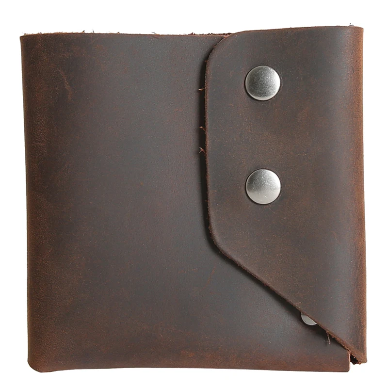 

Handmade Casual Men's Short Wallet Crazy Horse Leather Buckle Wallet Men's 10X9.5X1.5CM