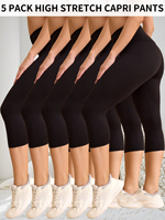 5 Pack Women's High Waisted Capri Pants Super Soft No See Through Workout Yoga Running Athletic Push Up Gym Leggings