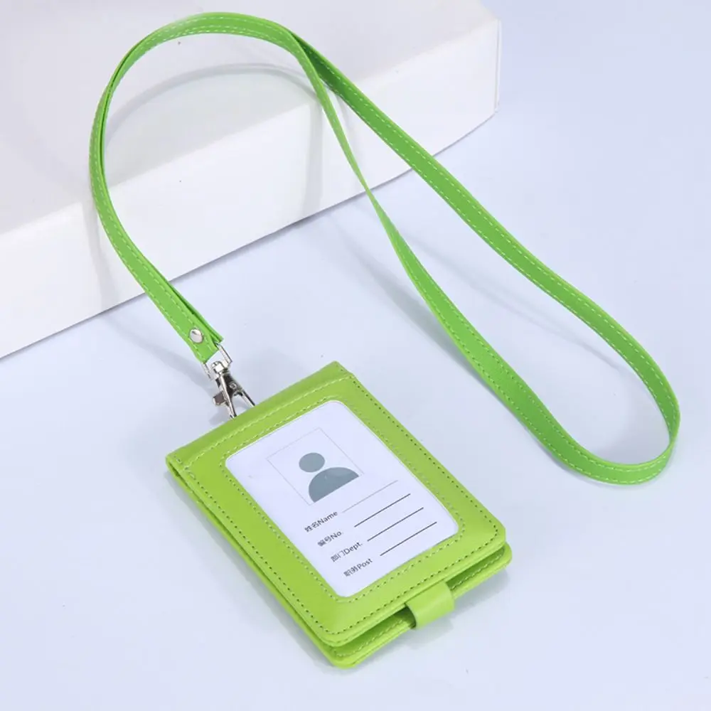 Porte-cartes de travail en cuir PU, couleur unie, avec lanière, porte-Badge, carte de crédit, couverture de carte d'identité professionnelle, Bus bancaire