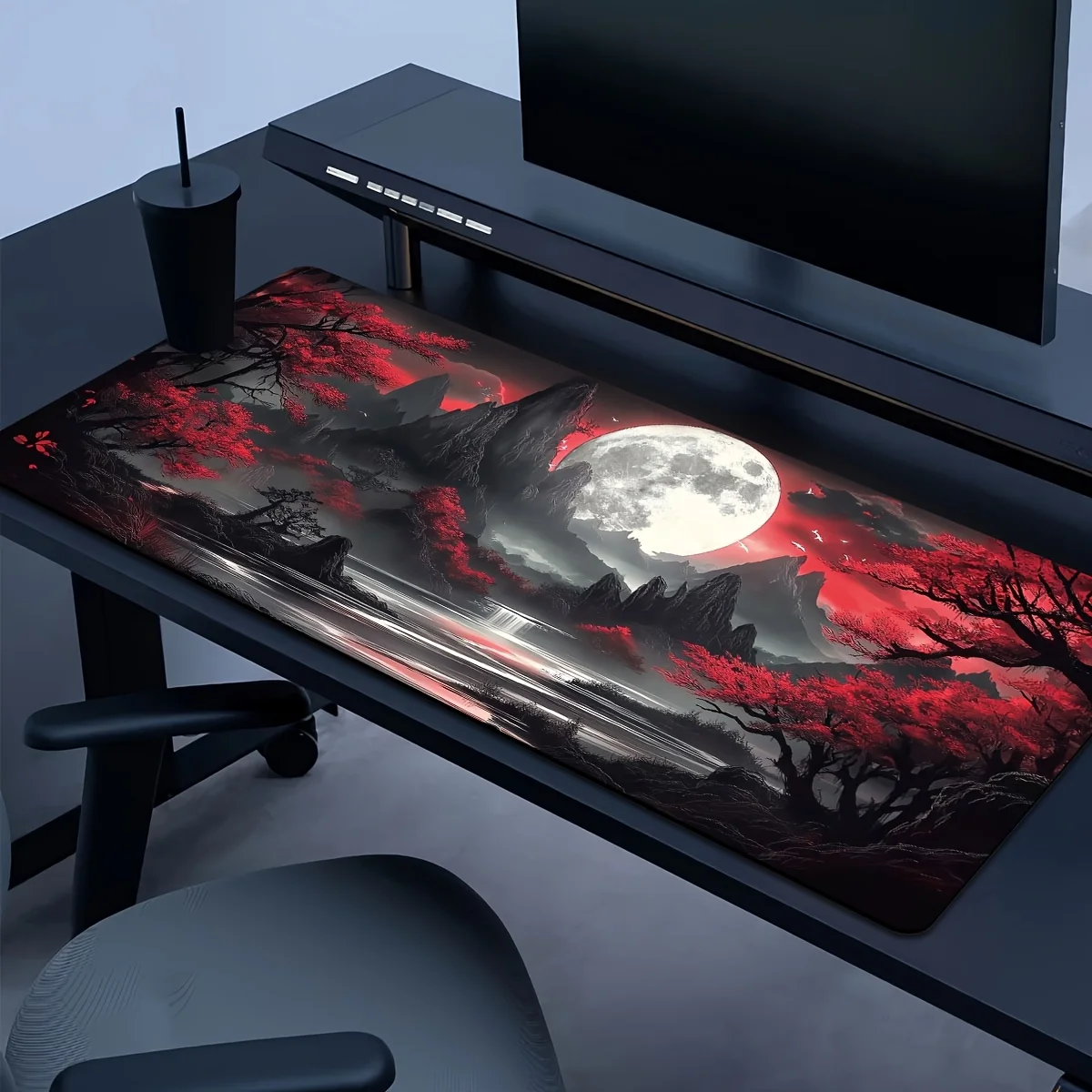 CIFBUY Large Mouse Pad Rubber Non Slip Gaming Desk Mat Red Moon Mountain Scenery Art Office Laptop Keyboard Protector Accessory