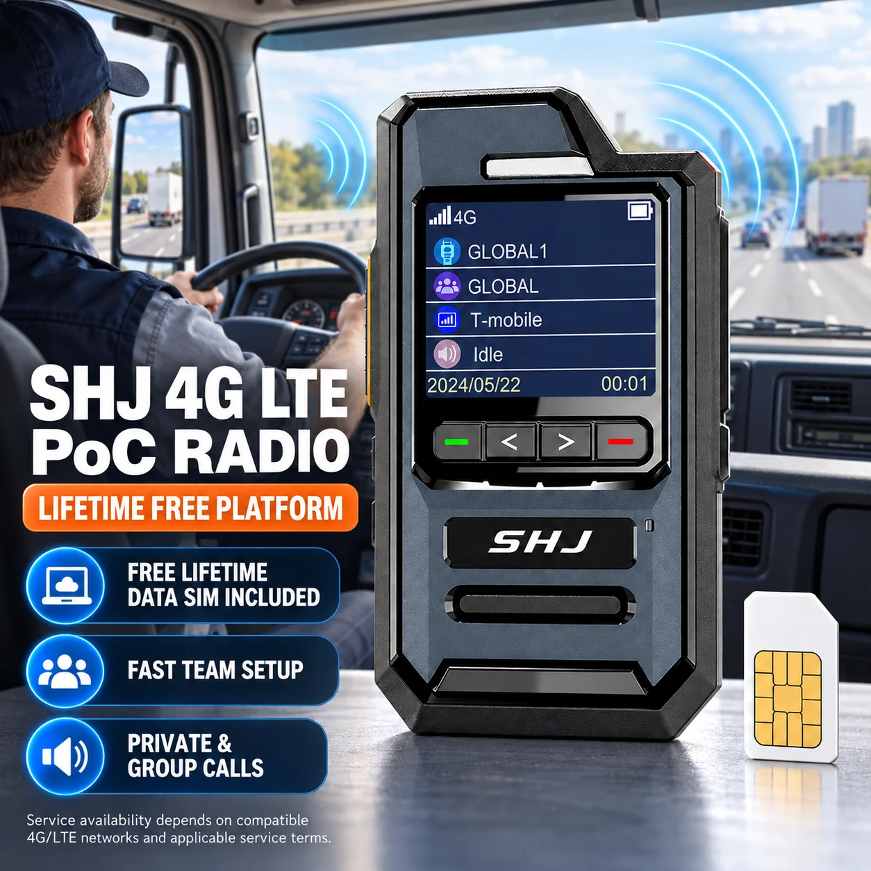 SHJ Q100 4G LTE POC Two Way Radio with SIM Card, No Range Limit, Lifetime Free Platform, Stable Signal, Ready to Use, Group Call