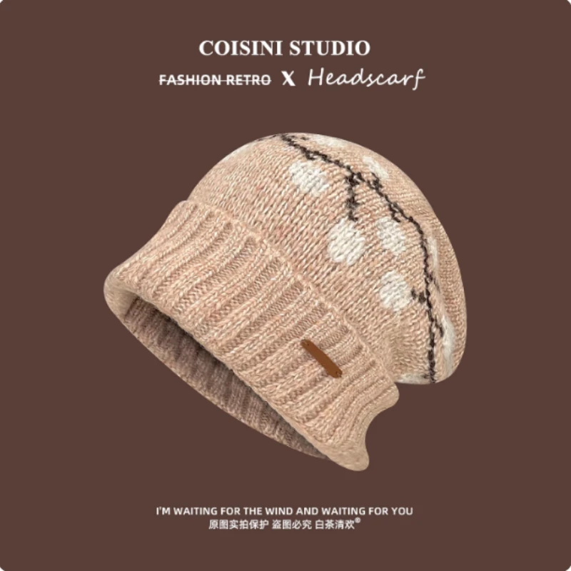 اليابانية الجاكار البلوز محبوك قبعة للنساء الخريف والشتاء في الهواء الطلق الدفء سميكة سدادات حماية الأذن تزلج الجمجمة قبعة قبعات