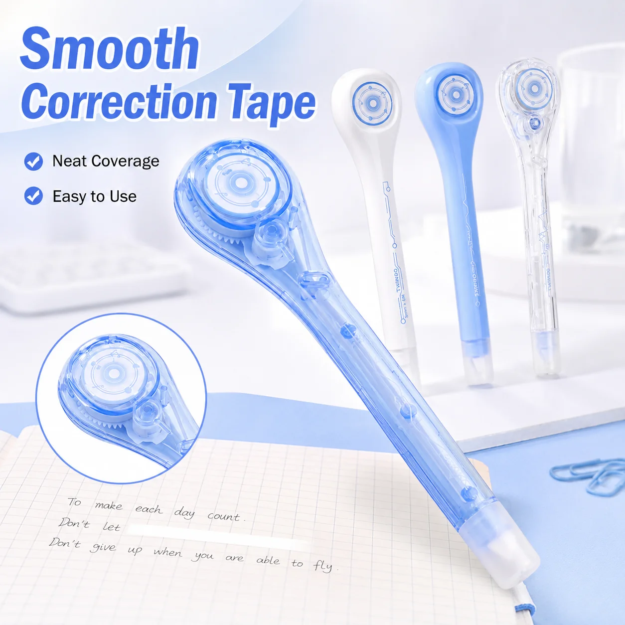 Slim Pen Shaped Correction Tape Smooth Portable White Out Tape Protective Cap For Daily School Office Writing Correction