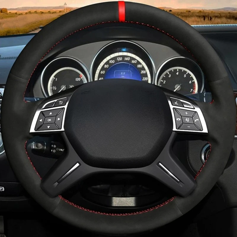 DIY Car Steering Wheel Cover Soft Black Suede For Mercedes Benz E-Class E400 GL350 500 550 ML320 350 400 500 550 2012-2015