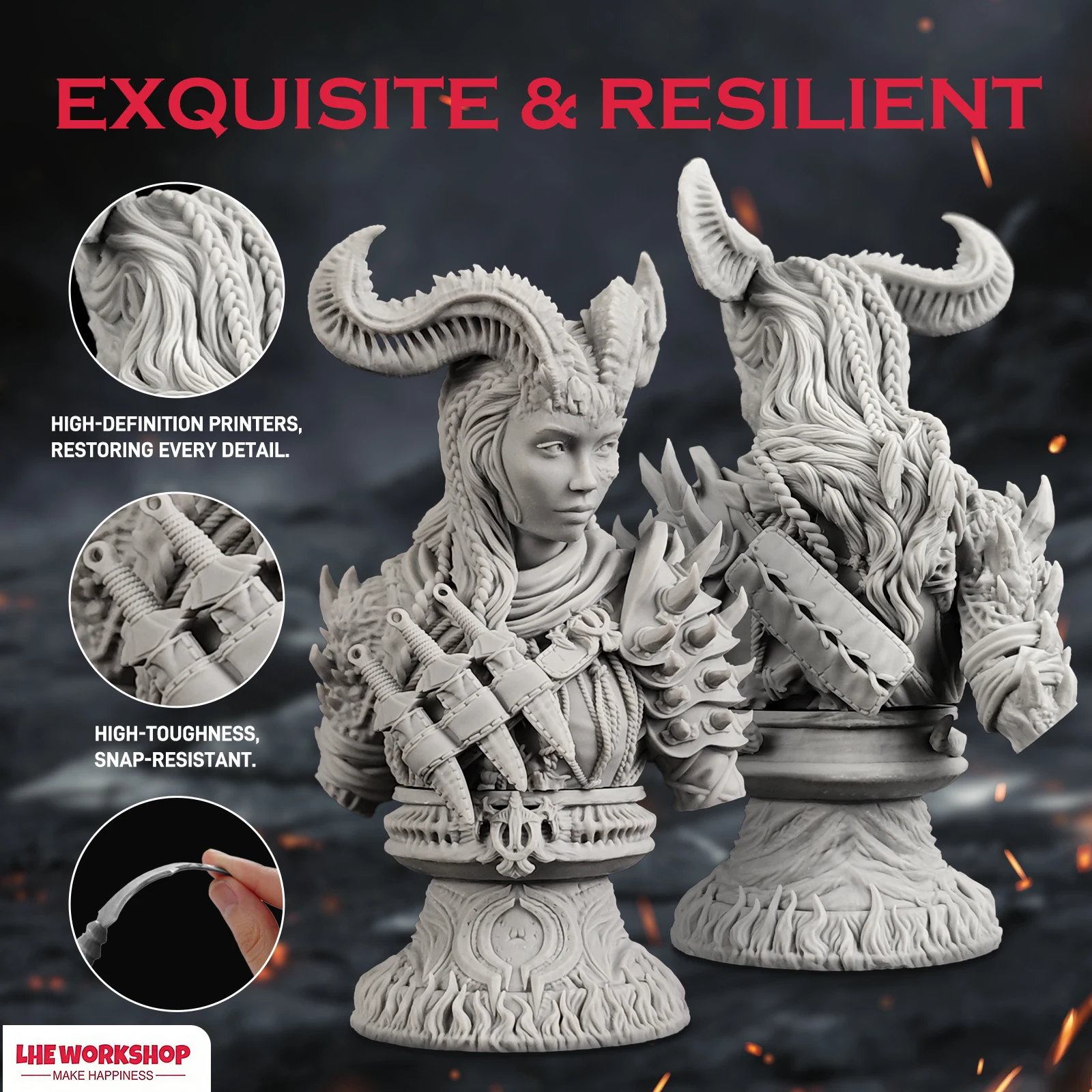 Human Female War Cleric with Sword Miniatures | 28mm-75mm | Resin 3D Printed DND Pathfinder Mini | Unpainted Grey view 4