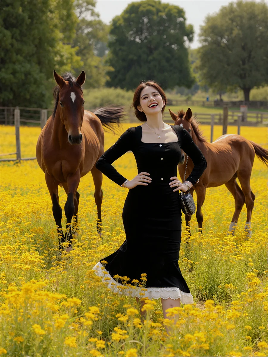 Vestido feminino y2k vintage franzido meados de bezerro senhora do escritório retalhos tornozelo comprimento tridimensional amarrado tie-dye em camadas tie-up apertado