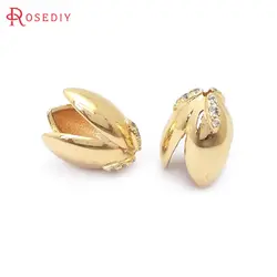 6PCS 18K Gold Color Brass and Zircon Flower Beads Caps Diy Jewelry Making Supplies Necklace Earrings Accessories for Women