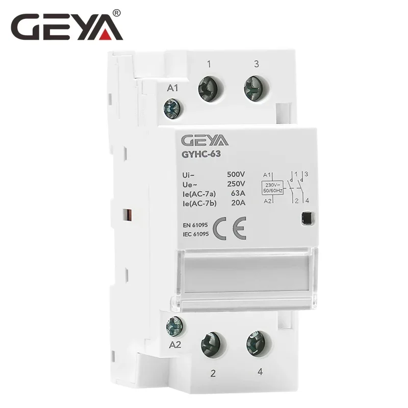 GEYA-Contactor de corriente alterna de riel Din 2P, 40A, 63A, 2NO, 2NC, 1NO1NC, uso doméstico o para Pila de carga, buena calidad