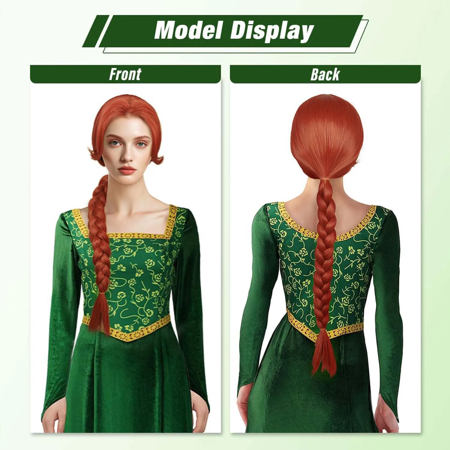 شعر مستعار صناعي طويل جديلة باللون البني المحمر للنساء، شعر مستعار فيونا للأميرة باللون الأحمر والبني لحفلات الهالوين التنكرية #4