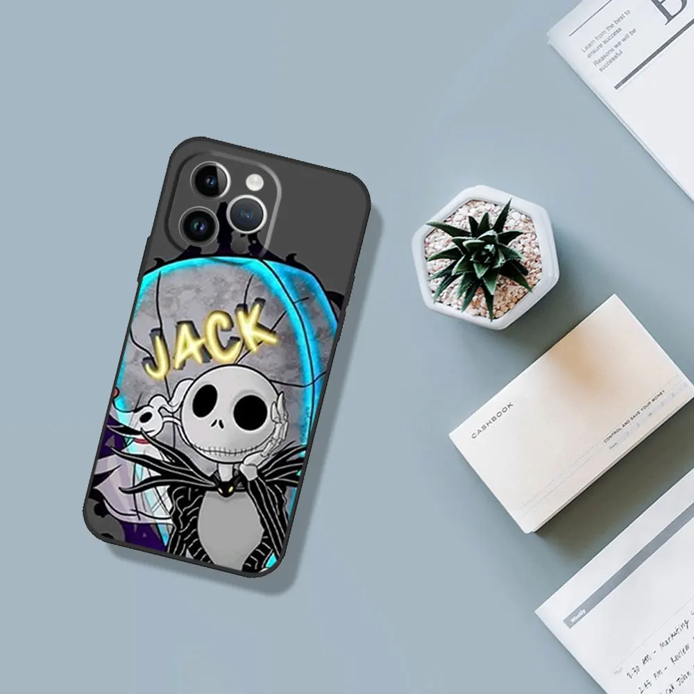 MINISO J-Jack S-Skellington Phone Case For Samsung A03 A04 A05 S A13 A14 A22 A34 A53 4G5GS22 S23 ULTRA Black Soft Silicone Cover