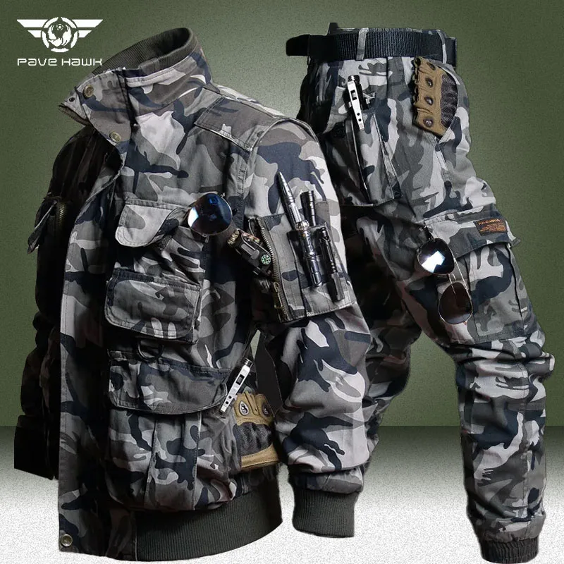 Autumn Tactical Sets Men Military Multi-pocket Bomber Jackets+Outdoor Wear-resistant Cargo Pants 2 Pcs Suits 2023 Air Force Set