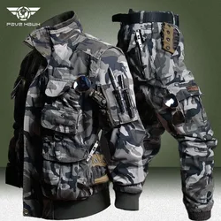 Herbst taktische Sets Männer Militär Multi-Pocket Bomber Jacken Outdoor Verschleiß feste Cargo hose 2 Stück Anzüge Luftwaffe Set