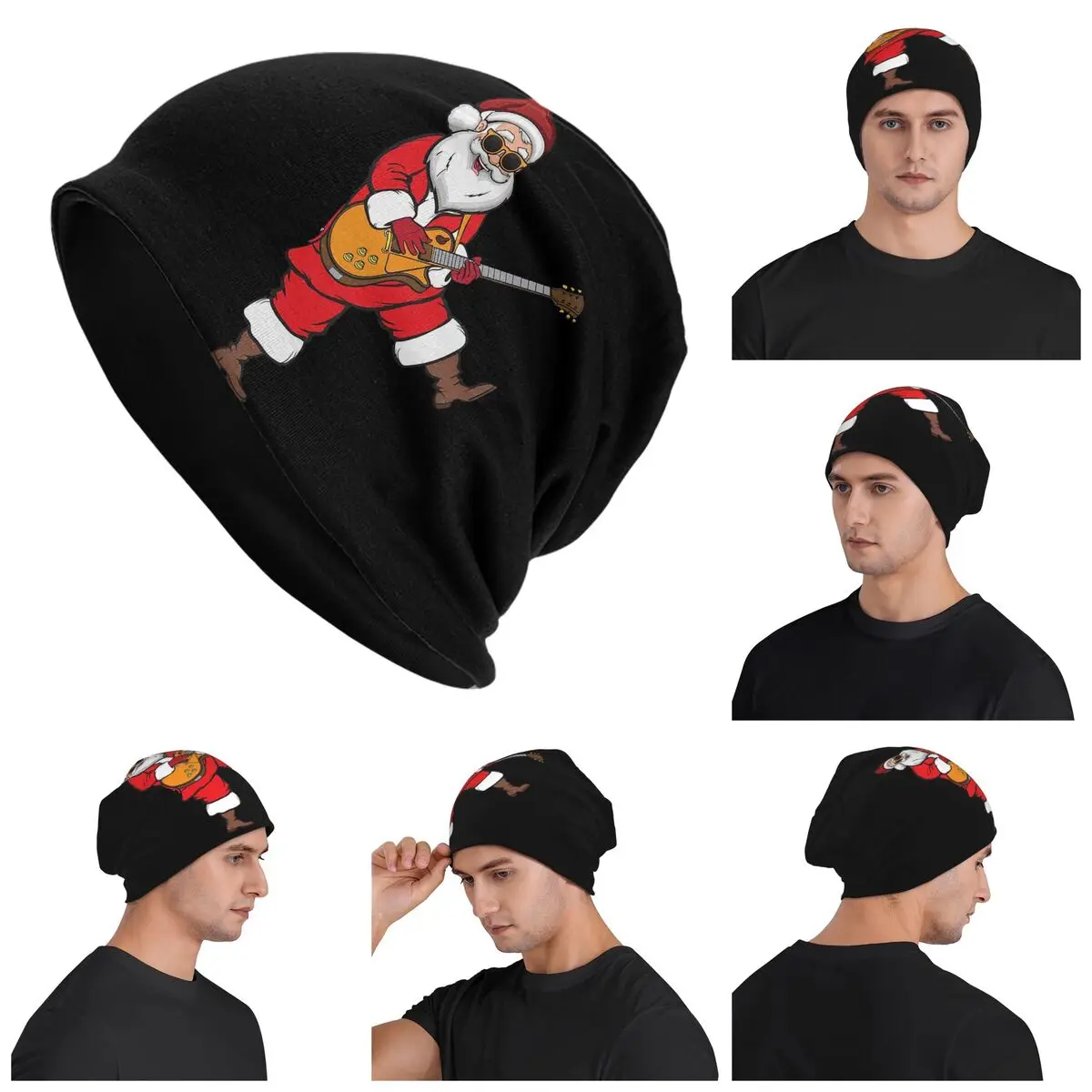 

Guitar Christmas Hard Rock Santa Claus Guitarist Gift Knitted Cap Fashion Bonnet Hat Autumn Winter Outdoor Beanies Hats Adult