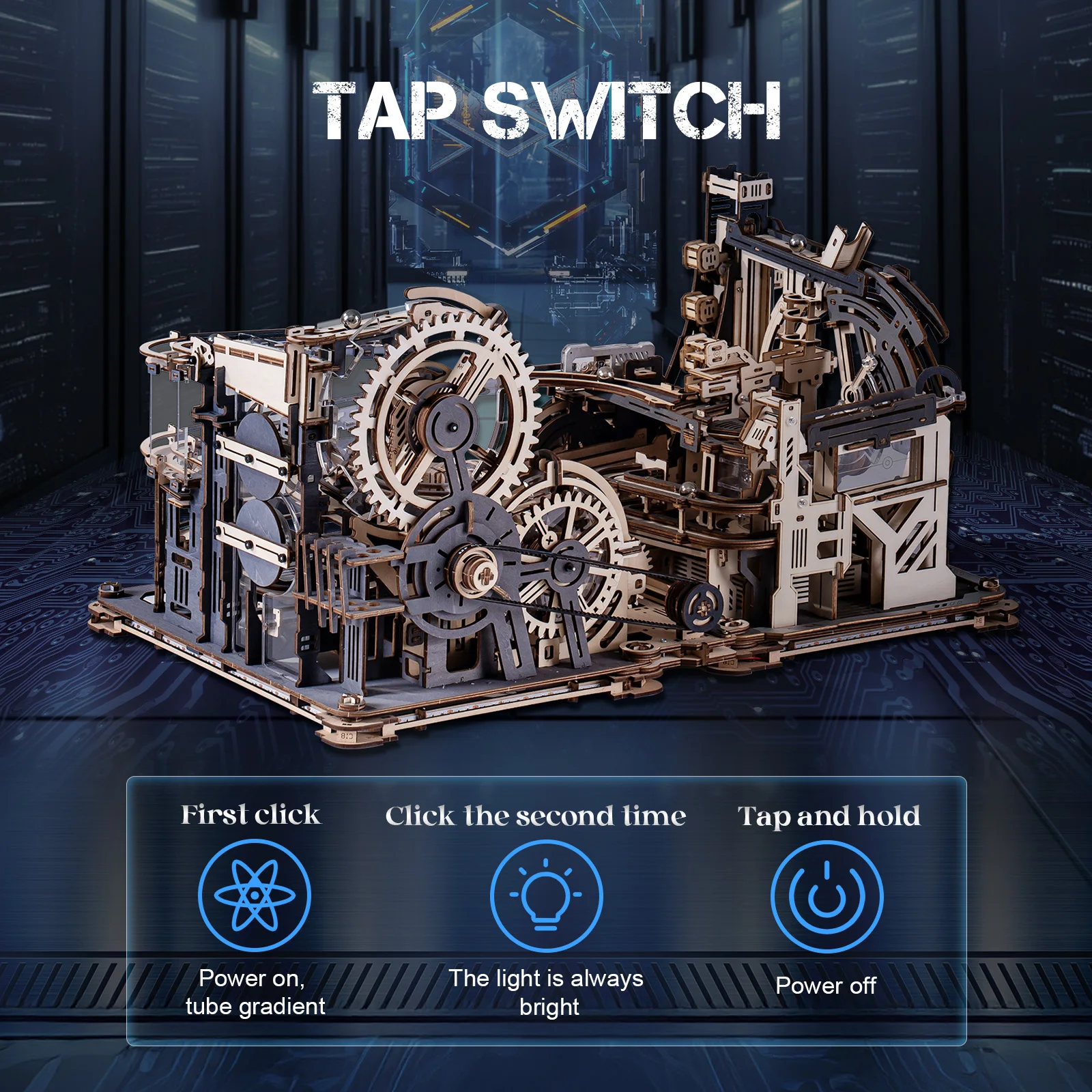 ROBOTIME Rokr Electric Marble Run with Light 3D Puzzle Toys Marble Spaceport Gifts for Kids Children Connect With Night City 2