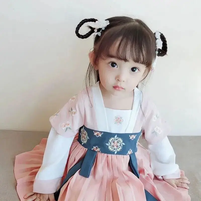 Children\'s Long-sleeved Dress Spring and Autumn Girl Baby Dress Hanfu Tang Suit Chinese Style Toddler Dress