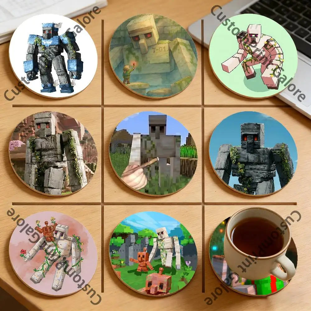

I-Iron Game G-GolemS Round Pine Coasters Durable Reusable Beautiful Home Decor Non-Slip Water-Resistant