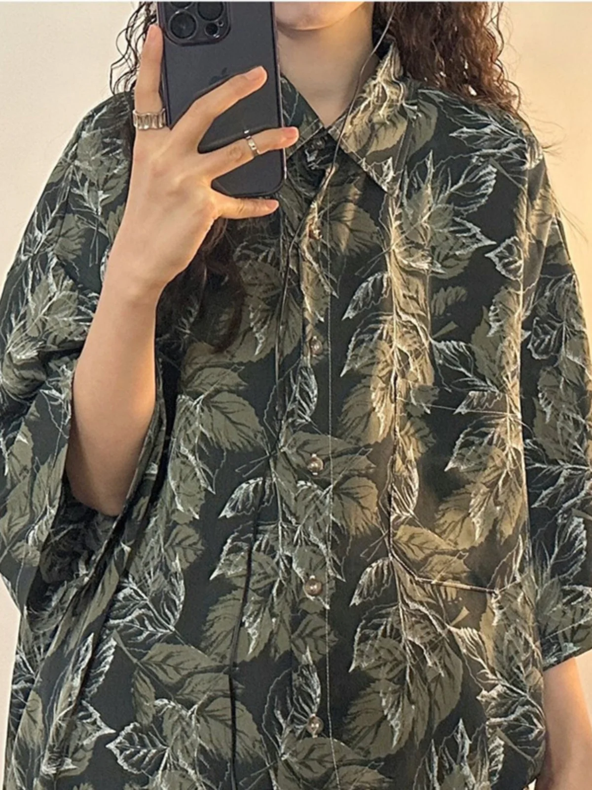 

American Retro High Street Print Drape ort Sve Floral irt Men Summer Large Size 300 Pou Loose Top Youth Faion