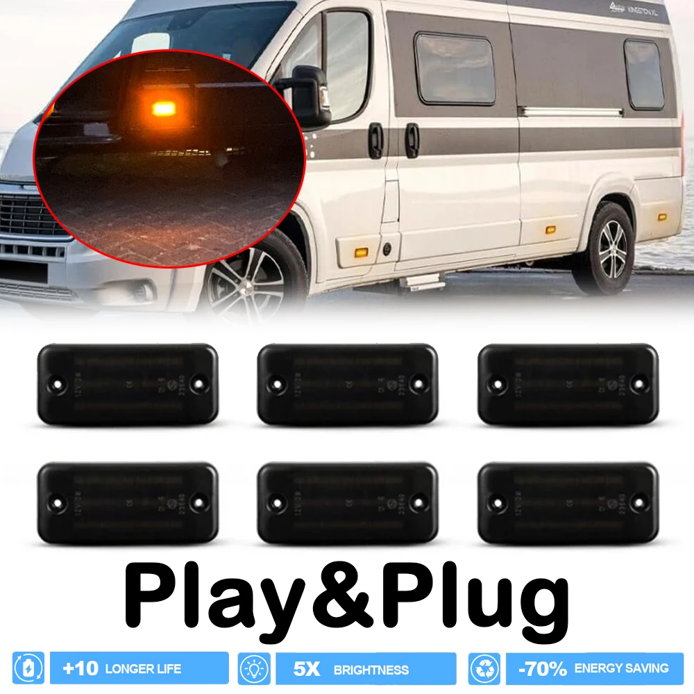 

6Pcs LED Flashing Blinker Side Marker Light for Iveco EuroTrakker Stralis Daily EuroStar Diesel EuroTech MH Fiat Ducato Amber