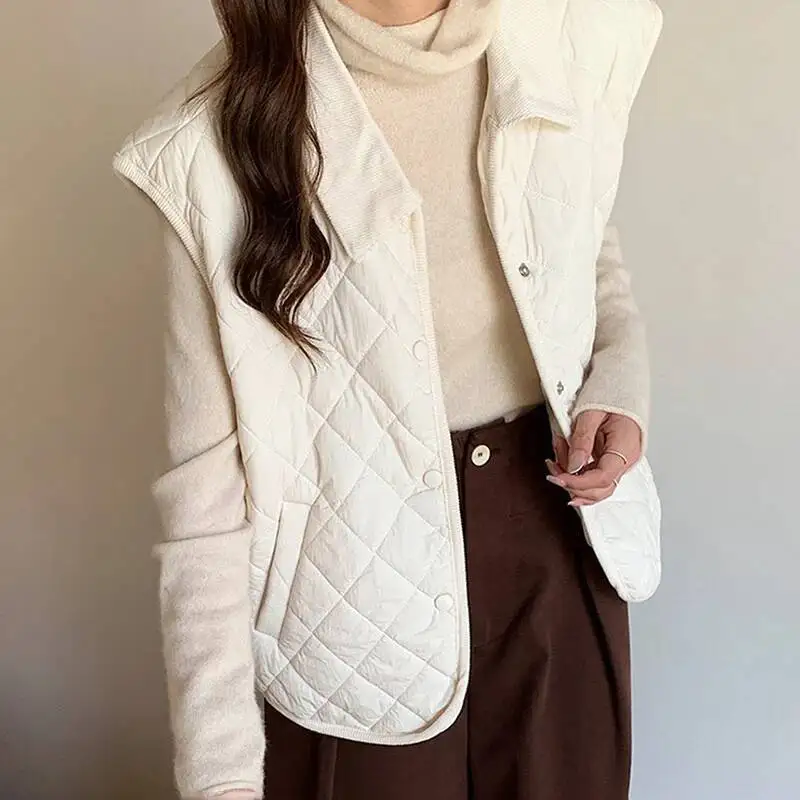 

Autumn Winter Women S Sleeveless Cotton Jacket Basic Simple Turn Down Collar Waistcoat Casual All Match Office Lady Warm Coats