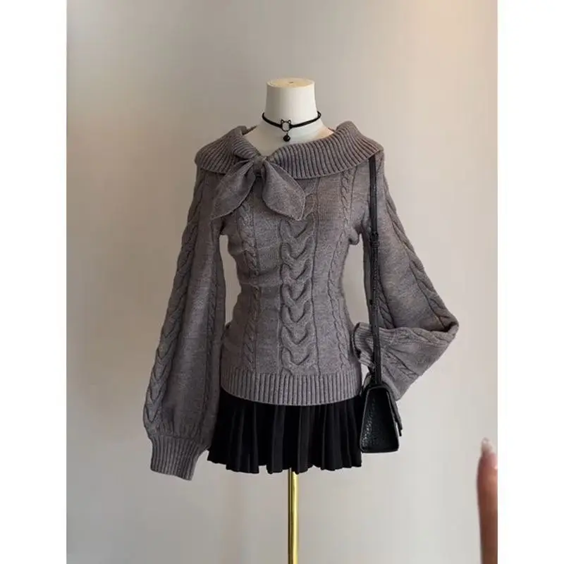 

Sweet and Cute Autumn Winter Pullover Rabbit Ear Collar Knitted Sweater New Design Top Atmosphere