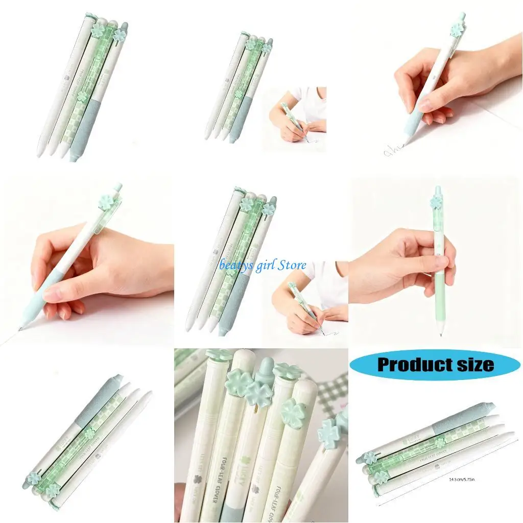 

C7AB Pack of 4 0.5mm Quiet Clicks Gel Pen Quick Drying Smooth Writing For Study Office Exams with Design