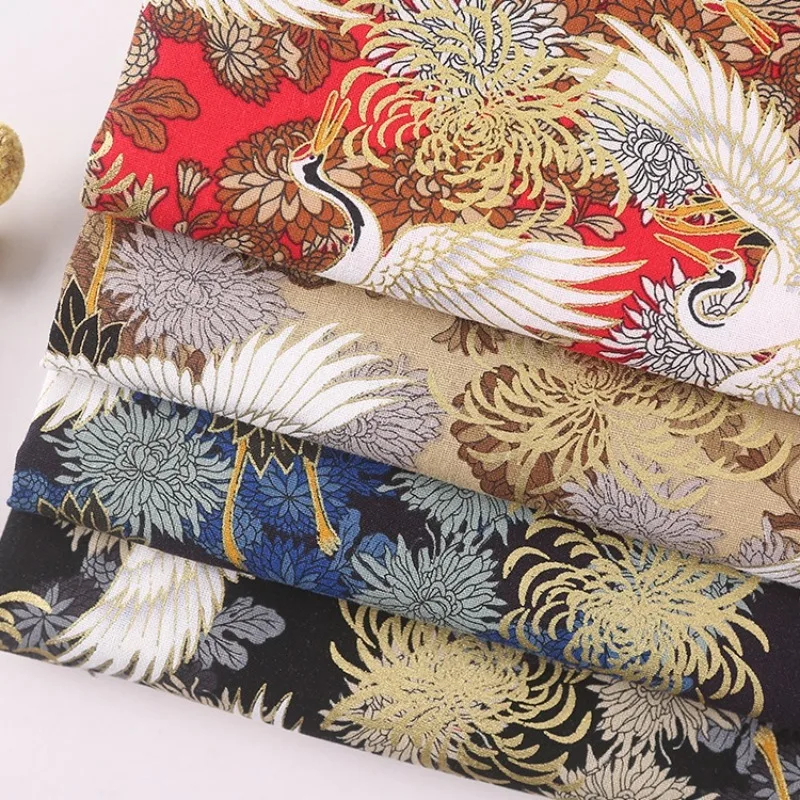 

Kimono Bronzed Fabric Crane Floral Upholstery DIY Material Sewing Patchwork Cloth for Tablecloth Cushion Curtain Bags Home Decor
