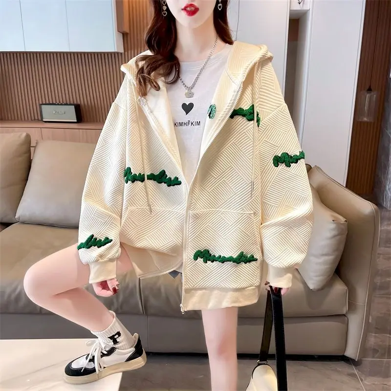 

Letter Embroidery Cardigan Hoodies Women Chic Design Sense Hooded Jackets Spring Autumn Trend Casual Loose Hoodie Y2k Clothes