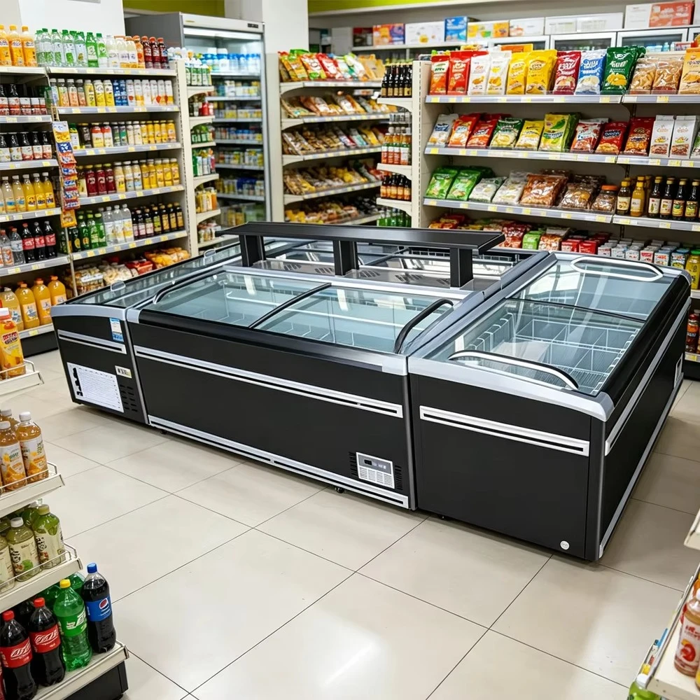FL Island Style Refrigerated Cabinet High Efficiency Open Display Cooler For Convenience Store Frozen Food Display Application