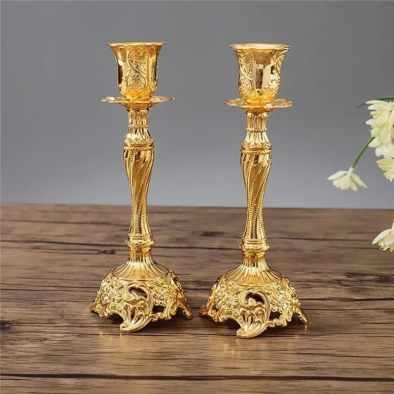2pcs Retro Candlestick Gold Silver Candle Holder Wedding Centerpieces Candle Holders Banquet Dinning Table Decorations Ornaments