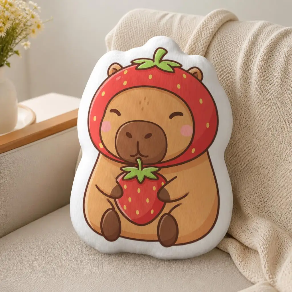 Strawberry Capybara Shaped Pillow Cute Stuffed Cushion Kawaii Throw Pillow for Sofa Home Decor Animal Lover Birthday Gift