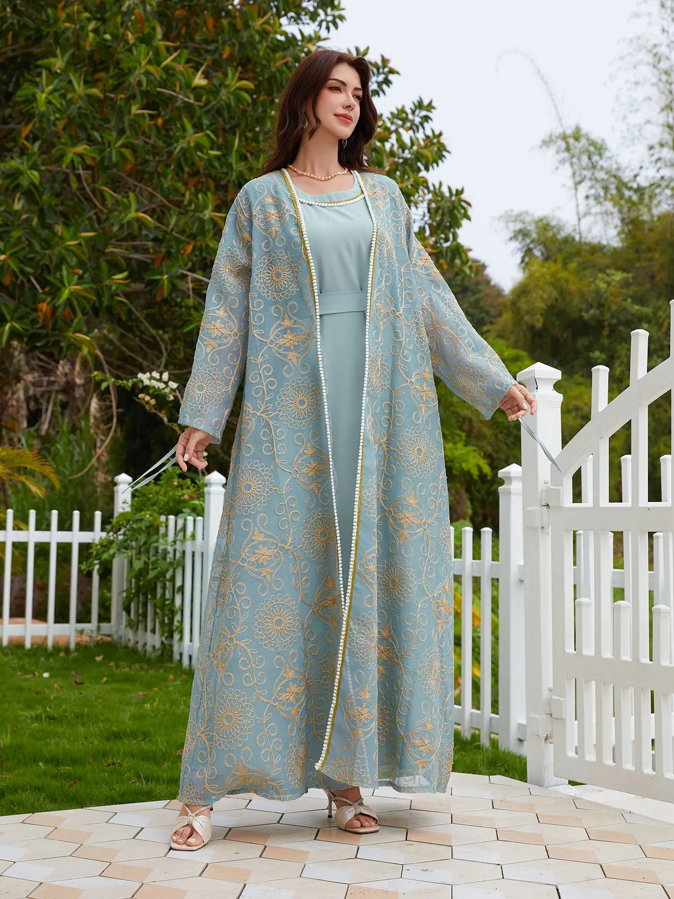 Eid femmes Robe Abaya 2 pièces ensemble à lacets Caftan musulman Ramadan Jalabiya dubaï longue Robe maroc Islam robes Largos 2025