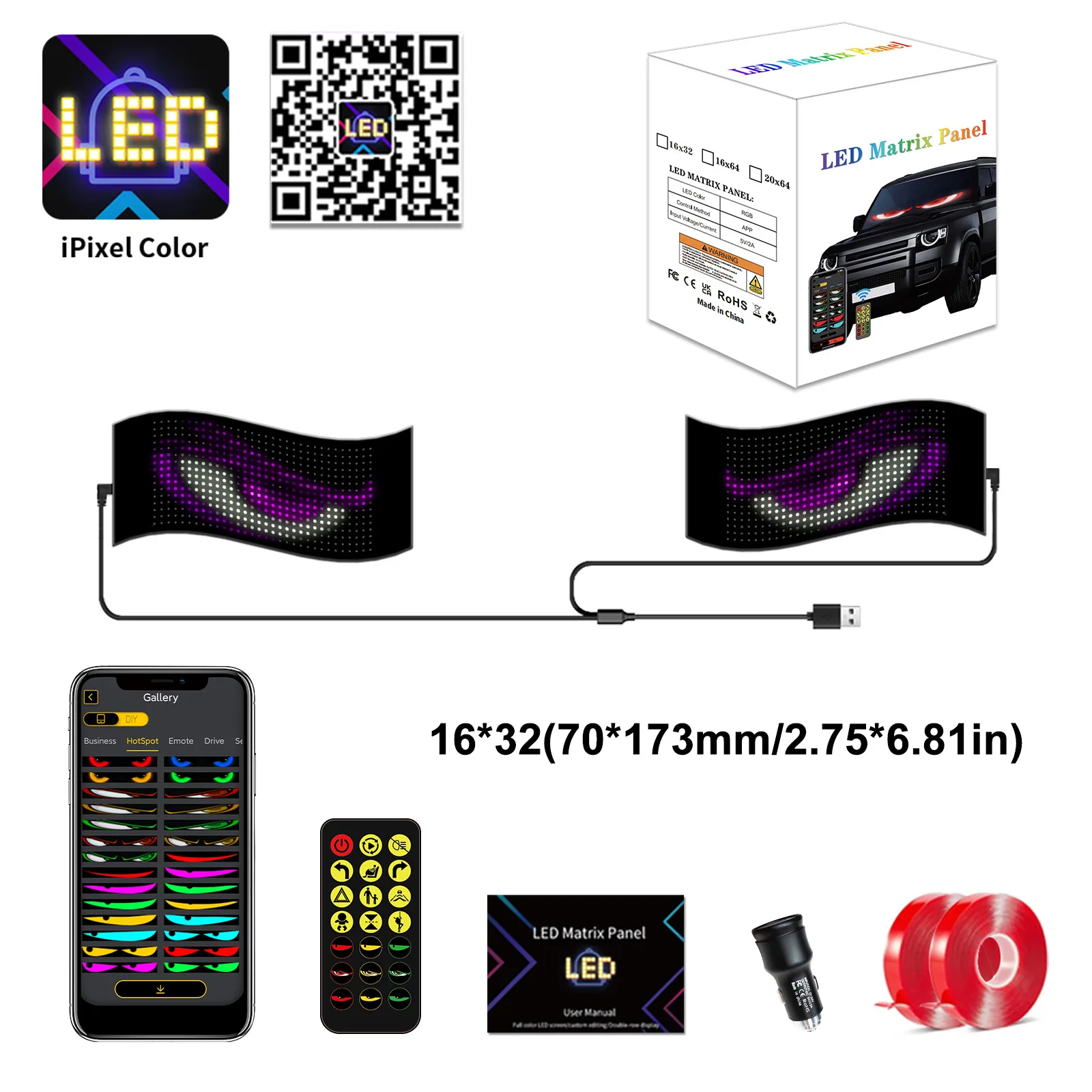 Multifunctional Bright Devil Eyes LED Light for Car Windshield Flexible Programmable Scrolling LED Display Bluetooth APP Control image 3