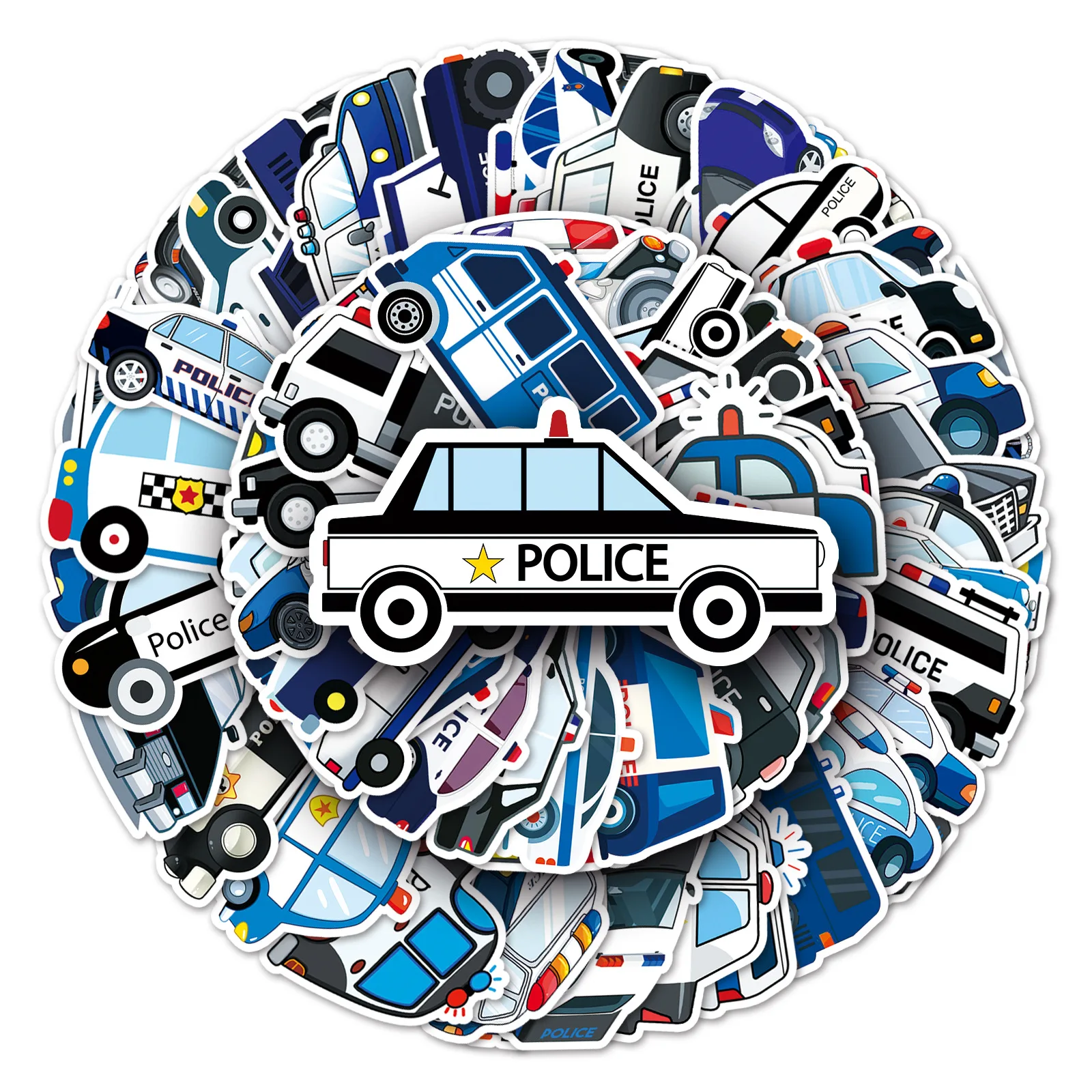 50pcs Children\'s Toys Police Car Cartoon Car Trunk Graffiti Scooter Computer Tablet Decoration Waterproof Sticker