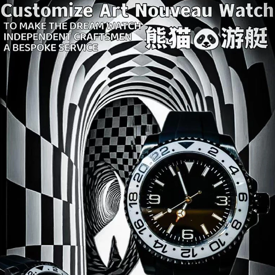 

OKPLAY Men Automatic Watch 40mm Panda Customized Modified Mechanical Wristwatch 10ATM Waterproof Luminous NH35 Rubber Strap