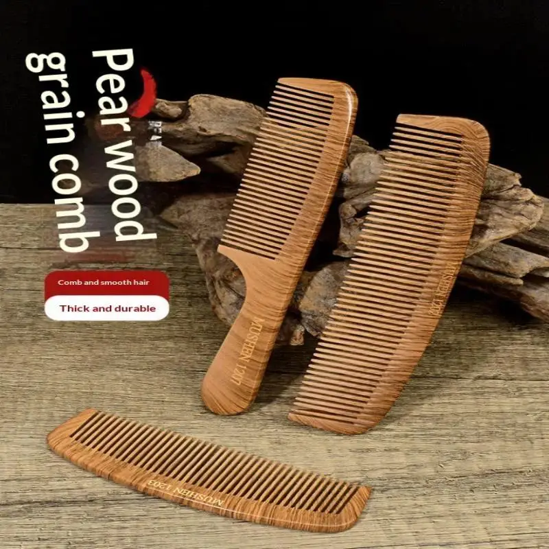Natural Pear Blossom Bamboo Wood Comb Scalp Massage Anti Tangling Non Slip Handle Hair Comb for Home Daily Hair Grooming