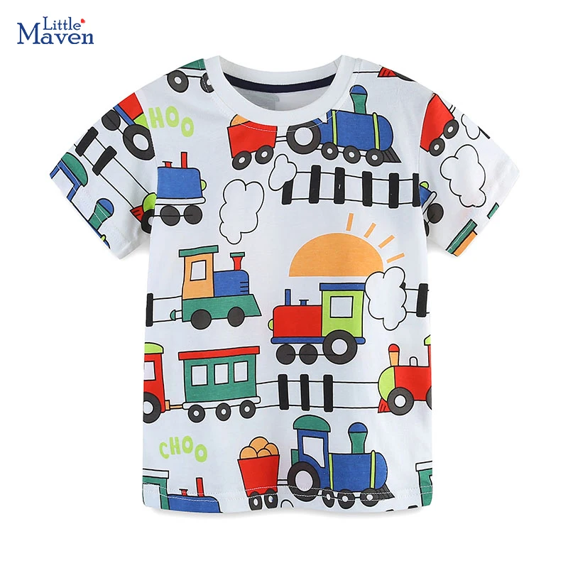 T-shirt de comboios de desenhos animados para bebés, tops de algodão, roupa infantil, t-shirt casual, verão, novo, 2 a 7 anos, 2022