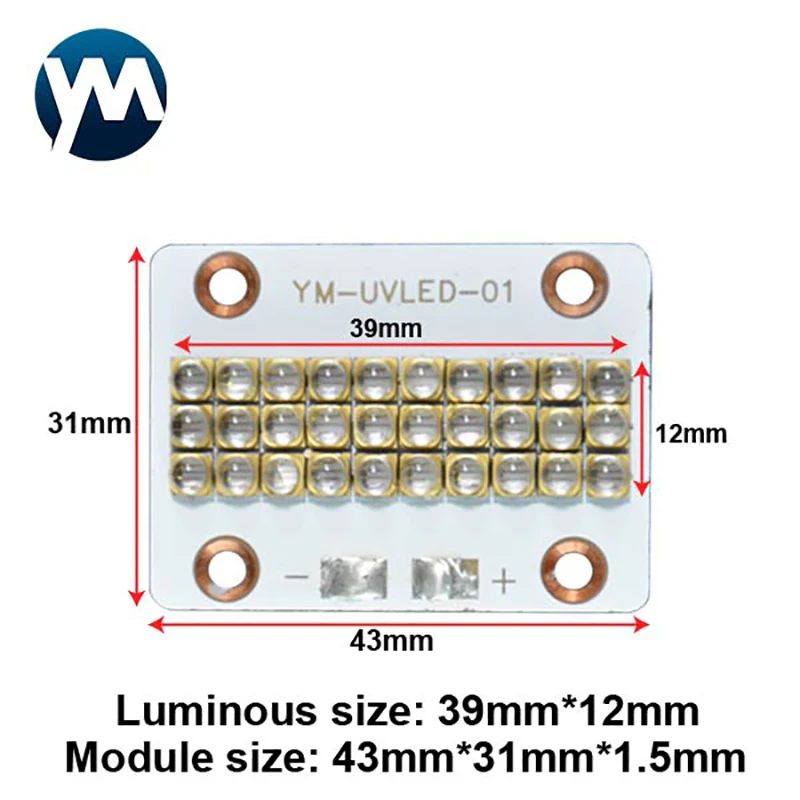 90W PCB 365nm 385nm 395nm 405nm High Power UV LED Module Quartz Lens Lamp Bead Special Curing for 3D Printers