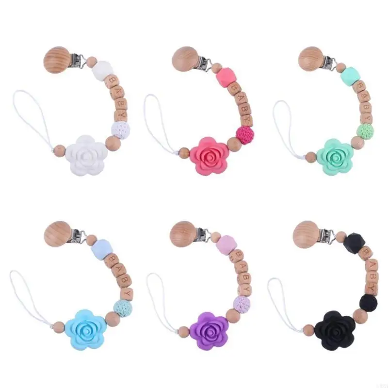 

Bead Baby Boy Girls Holder Soother Pacifier Clip Silicone Rose Teething Relief Teether Toy Birthday Shower Gift L8RB